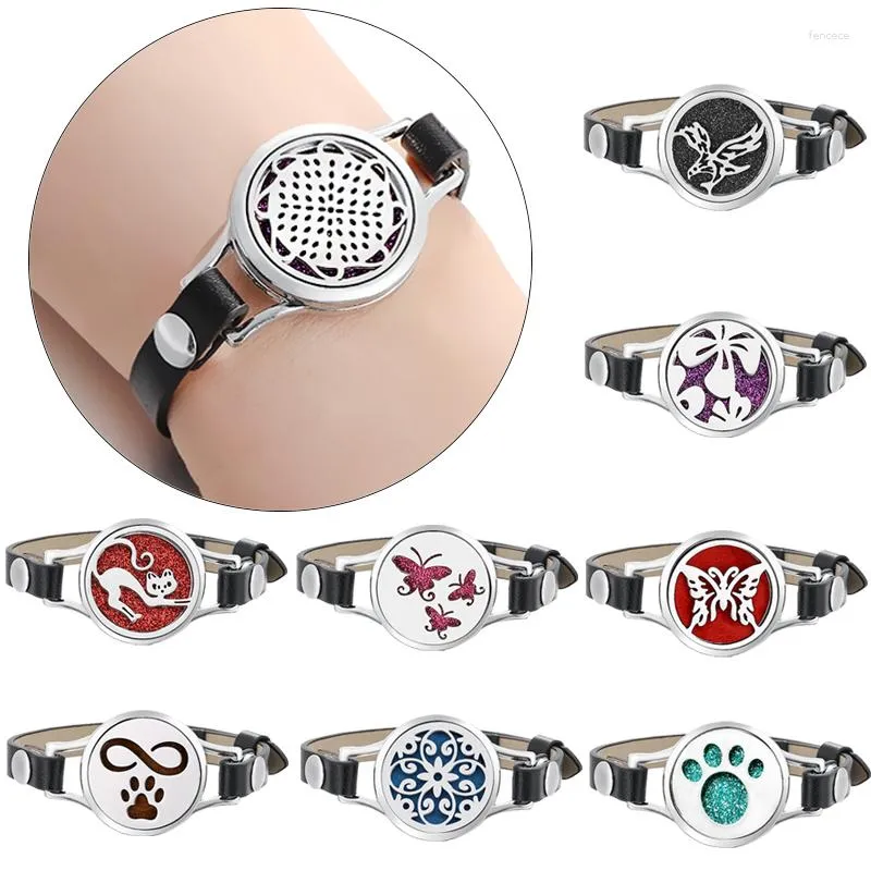 Link pulseiras girassol óleo essencial difusor medalhão couro pu strass de aço inoxidável para mulheres pulseira