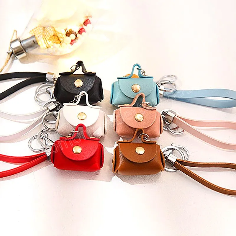 Mini Handbag Keychains PU Leather Small Wallet Coin Purses Pendants Keyrings Earphone Storage Case Car Key Holder Decor Gifts