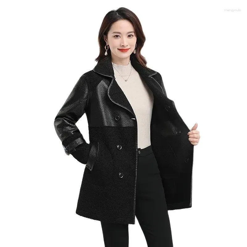 Cappotto in velluto autunno e inverno in pelle da donna Capelli in pelle Un corpo Medio-lungo Sciolto Slim Plus Size Giacca a vento in lana impiombata