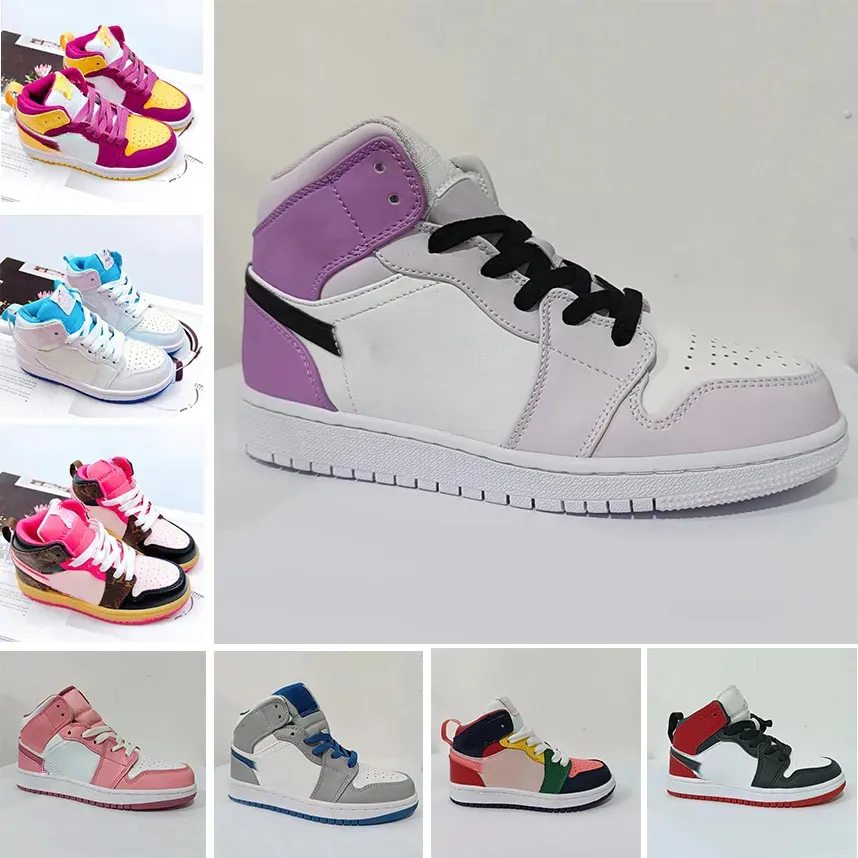 1 1s hohe Kinderschuhe Kleinkinder Jugend Jungen Mädchen Turnschuhe Desiganer Trainer Universitätsblau Digital Pink Patentgrün Schwarz Weiß Kinderschuh für Kinder