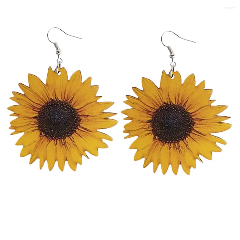 Dangle Earrings Sunflower Gift Woman Studs Pendant Fashion Jewelry Wooden Creative Decoration Bride