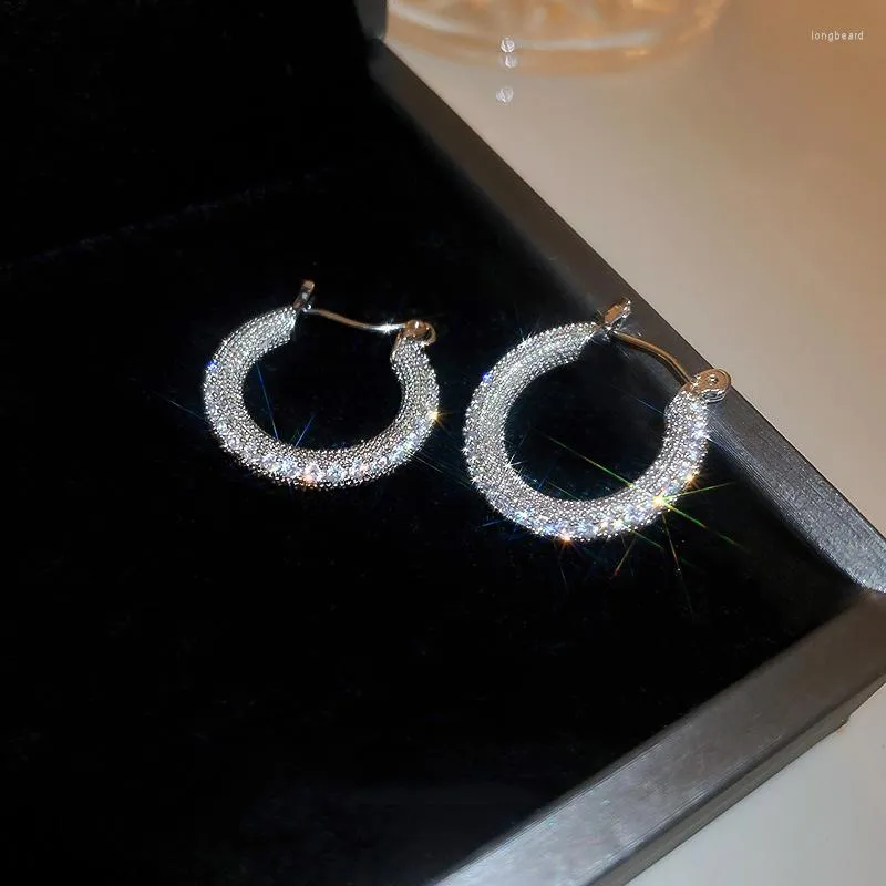 Hoop Earrings 925 Silver Needle Zircon Circle For Women Creative Wedding Party Ear Piercing Huggies Gift Eh647