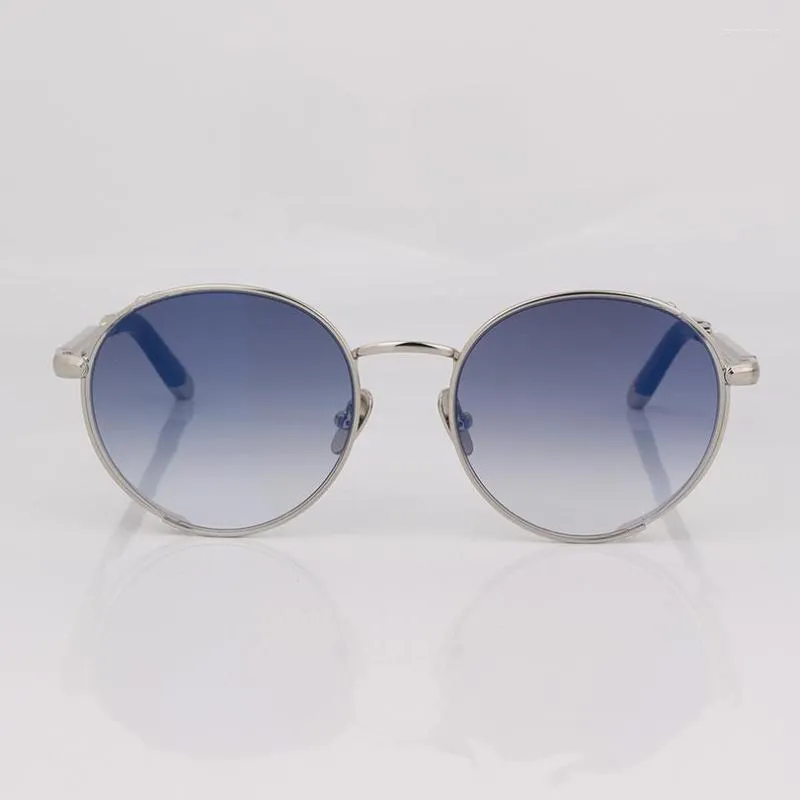 Okulary przeciwsłoneczne srebrzysty metalowy rama dla mężczyzn i kobiet moda vintage na świeżym powietrzu łowotą UV Oczarowie