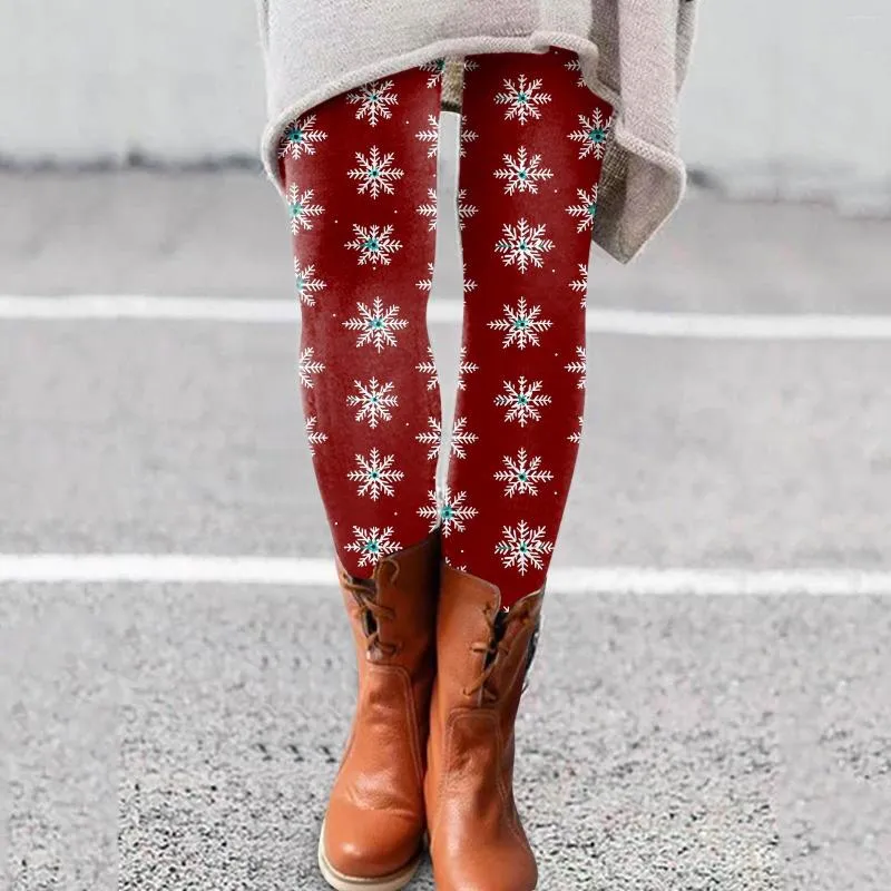 Leggings féminins 2023 Elk de Noël Flakes de neige Pantalon de yoga imprimé pantalon de Noël élastique à taille haute mince