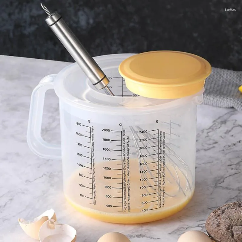 Strumenti di misurazione Ciotola per miscelazione con bilancia da forno da 2,5 litri con coperchio Strumento per torta da cucina in plastica trasparente