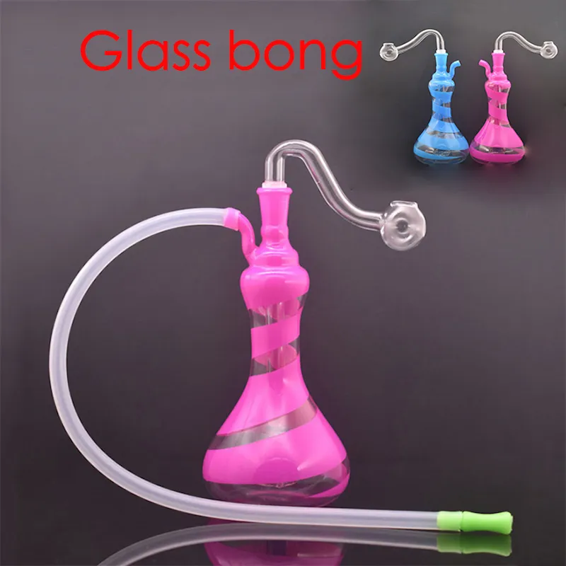 Gros mini narguilé forme de vase coloré plus récent brûleur à mazout en verre bong eau dab rig bongs tuyau avec tuyau en silicone et bol mâle de 10 mm pour fumer