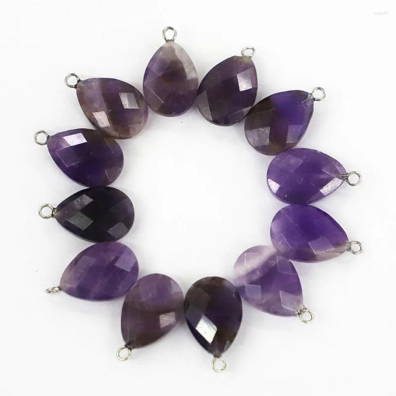 Pendant Necklaces Natural Amethyst Drop Cut Pendants Women's Charm Earrings Necklace Making Diy Jewelry Accessories Wholesale 10Pcs