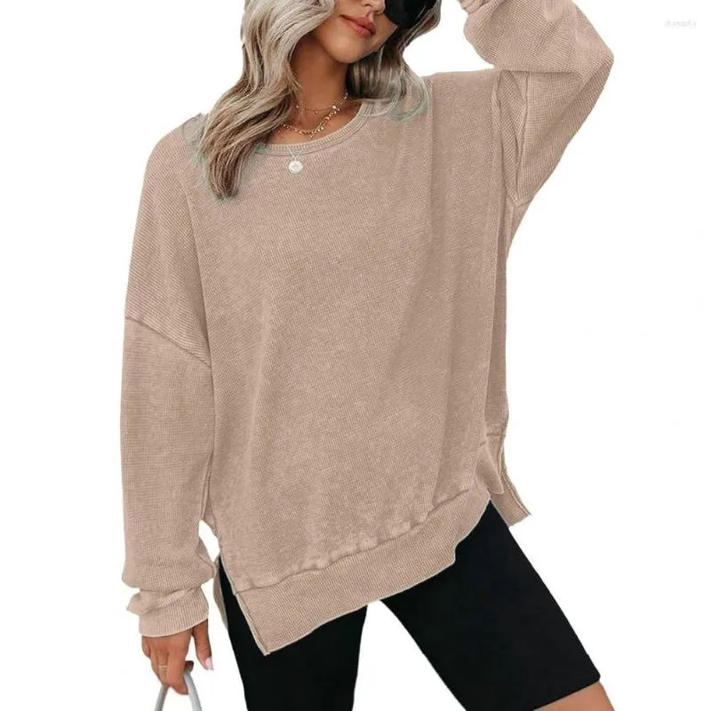 Oversized Waffle Knit  Womens Sweatshirts With Long Sleeves And Side  Slits Casual Pullover Top From Shangzhu, $18.33