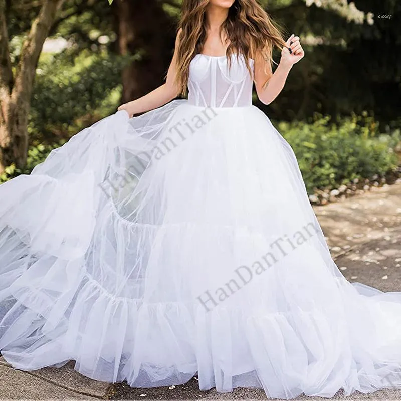 Abiti casual Abito in tulle da donna Elegante coda lunga Spalline sottili Corsetto multistrato senza maniche