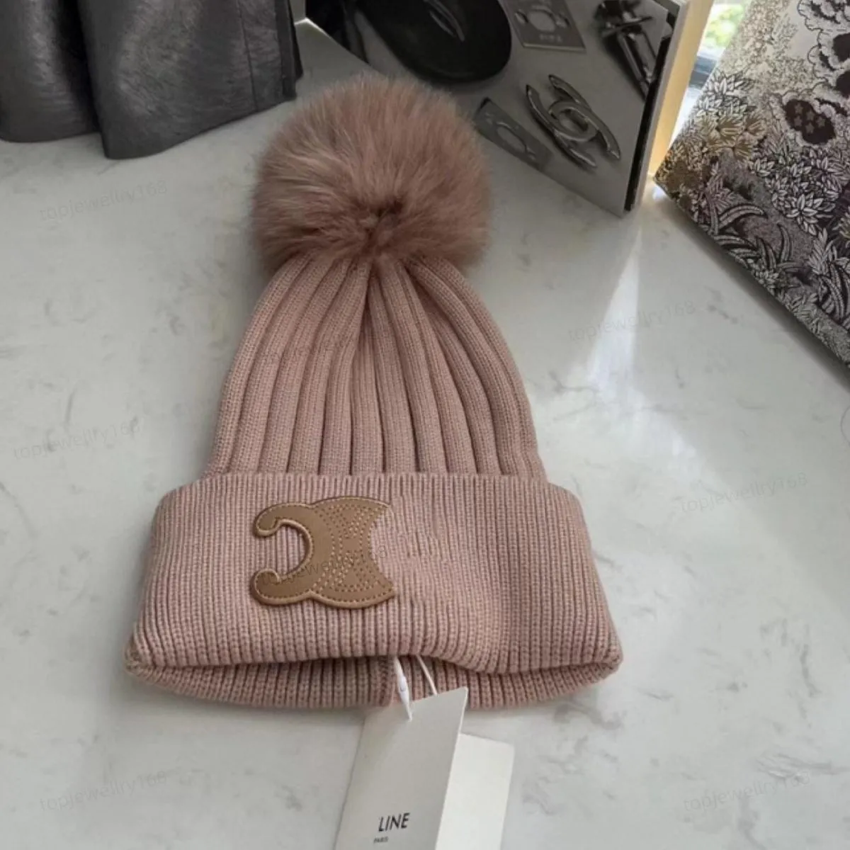 Womens Designer Winter Pompom Wooly Hat Chunky Knitted Thick