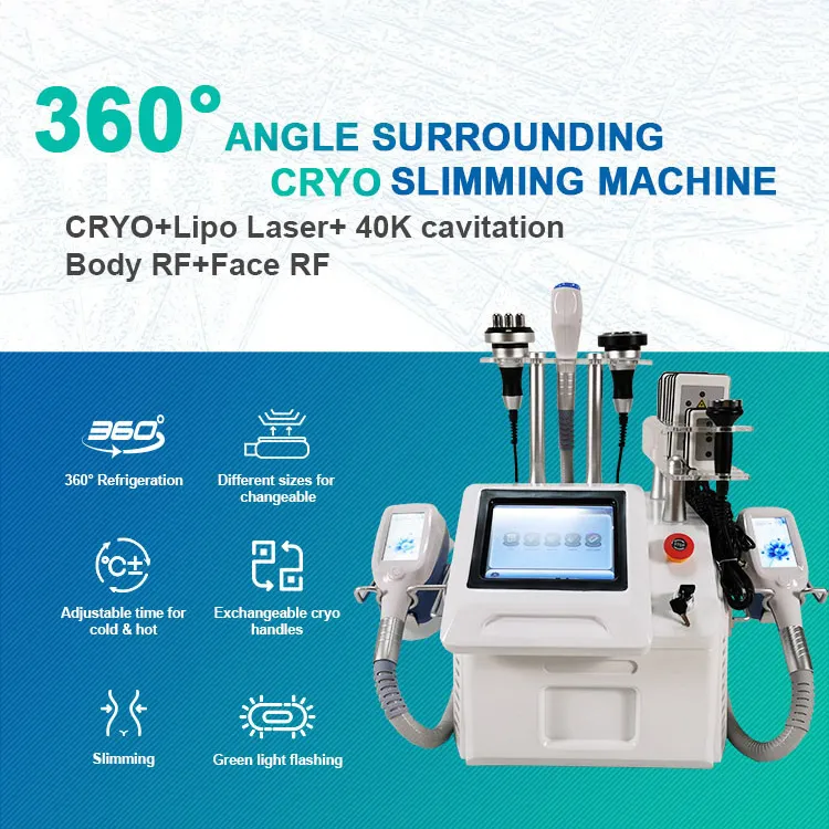 Portable 7 in 1 Cryolipolysis 360 Machine Cellulite Blasting Body Sculpture Beauty Salon Vacuum Cavitation RF Face Lifting Wrinkle Remove Device