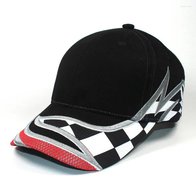 Cappellini sportivi a 6 pannelli in cotone stampato con fiamma, da baseball, da corsa, per motociclisti, a quadri