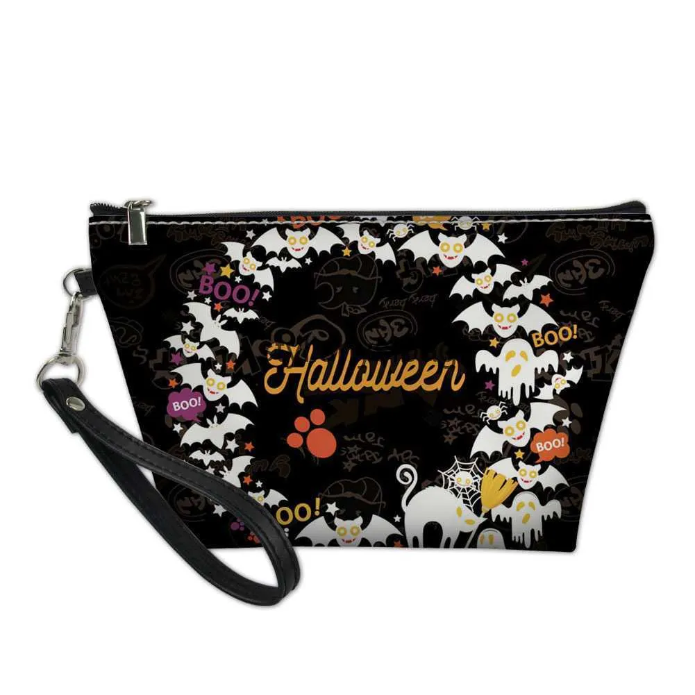 Totes Nueva bolsa de almacenamiento de Halloween Bolsa de maquillaje plana para mujer Cartera con patrón de calabaza impresa Custom15stylishyslbags