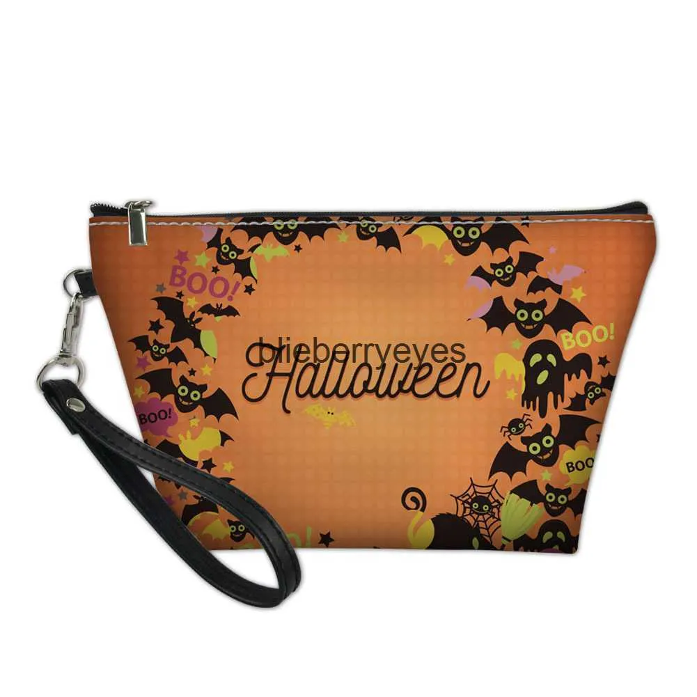 Totes Nuova borsa portaoggetti per Halloween Borsa piatta per trucco da donna Portafoglio stampato con motivo zucca personalizzato16blieberryeyes