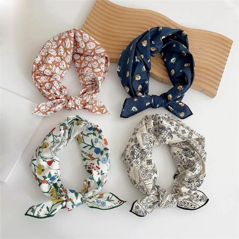 Scarves 2023 Ladies COTTON LINEN Korean Square Neckerchiefs For Women Hair Handkerchief Multi-style Printing 58CM