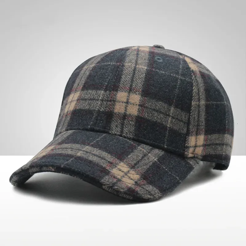 Casquettes de baseball pour hommes et femmes, chapeaux d'automne et d'hiver, chapeaux en laine d'âge moyen, chapeaux de baseball à carreaux en plein air, chapeaux sauvages 230928