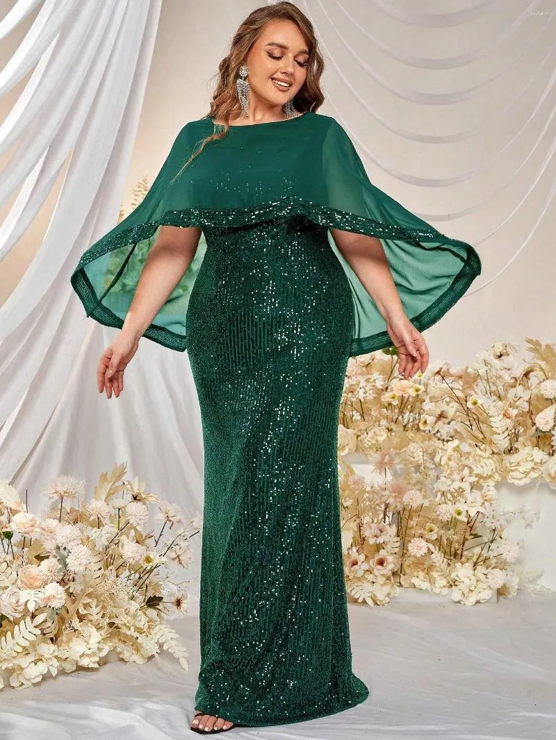 Plus Size Black Evening Gown - Elegant Chiffon Cape Dress, Sequined Luxury Formal  Dress, Long Banquet Festival Attire, Floor Length from Dhgate Plus size  Dresses - price 74.57