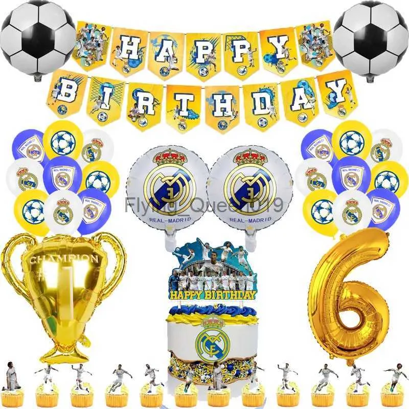 Basic Real Madrid Party Birthday Decoration Supplies Set 12 PCS Balloons  Flag Table Cloth 