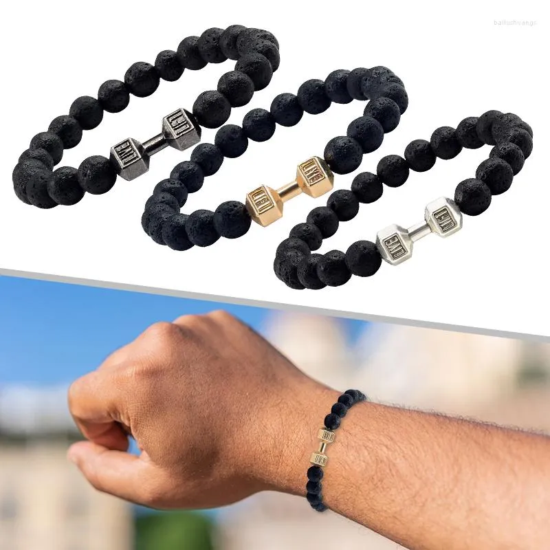 Bangle Unisexe Classique Pierre Naturelle Bracelet De Perles Gym Fitness Haltère Énergie Hommes Bracelets Bracelets Barbell Bracelet Femmes Bijoux