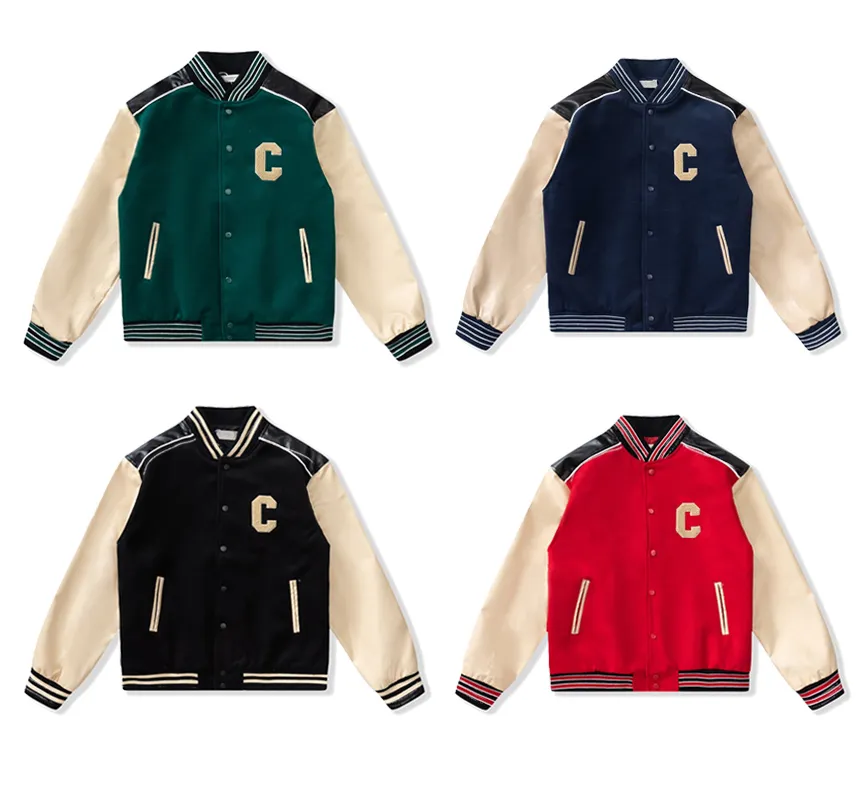 2023 Designer Mens Jacket Coats Flight Jacke Baseball Uniform Letter C Embroidery Pu Leather Women Loose Wool Cardigan Coat Fashion Men's Outerwear