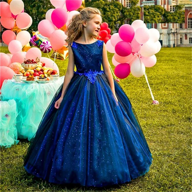 Robes de fille élégantes en tulle à reflets, sans manches, à fleurs, princesse, bal de beauté, concours de beauté, première communion, cadeau d'anniversaire surprise pour enfants