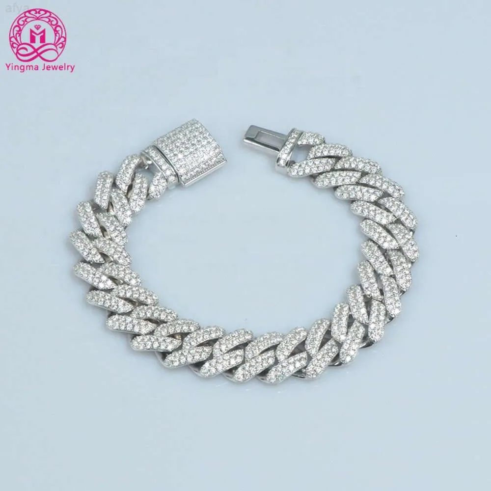 brand fashion woman Ymbe-14mm Vvs Moissanite Iced Out Diamond White Gold Color Chain Necklace 925 Sterling Silver Men Cuban Link