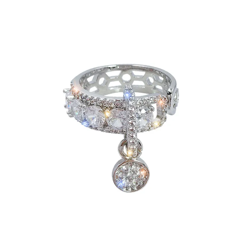 Luxo prata cor pérola zircão cluster anéis para mulher vintage sexy aberto festa conjunta anel moda elegante jóias presentes