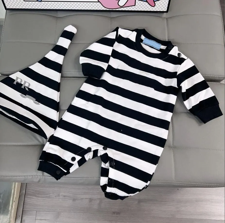 Baby gestreepte rompertjes met hoeden pasgeboren merk jumpsuits peuter rompertjes met lange mouwen baby romper