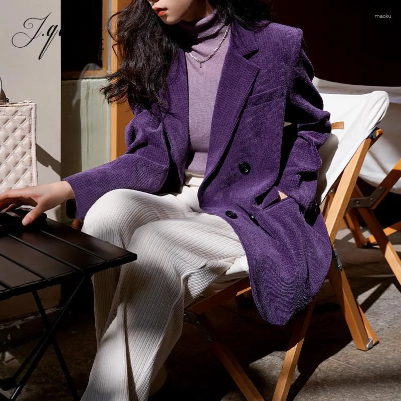 Purple Corduroy Suit Jacket Minimalist Commuting Loose Blazer for Women in 2024