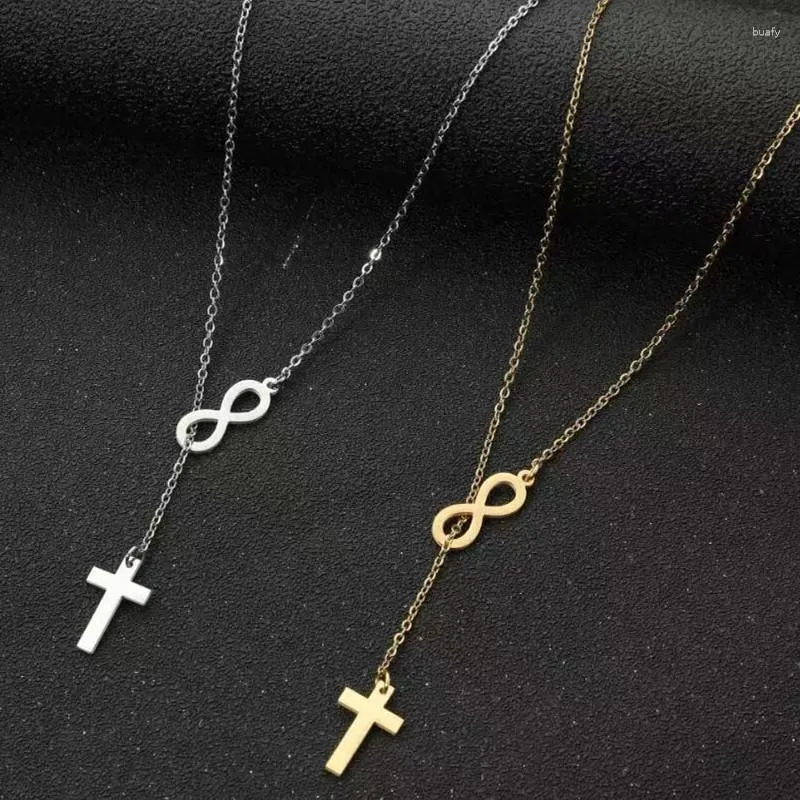 Pendant Necklaces Simple Fashion Eternal Cross Combination Necklace Stainless Steel Women's Men's Accessories 2 Colors Wholesale