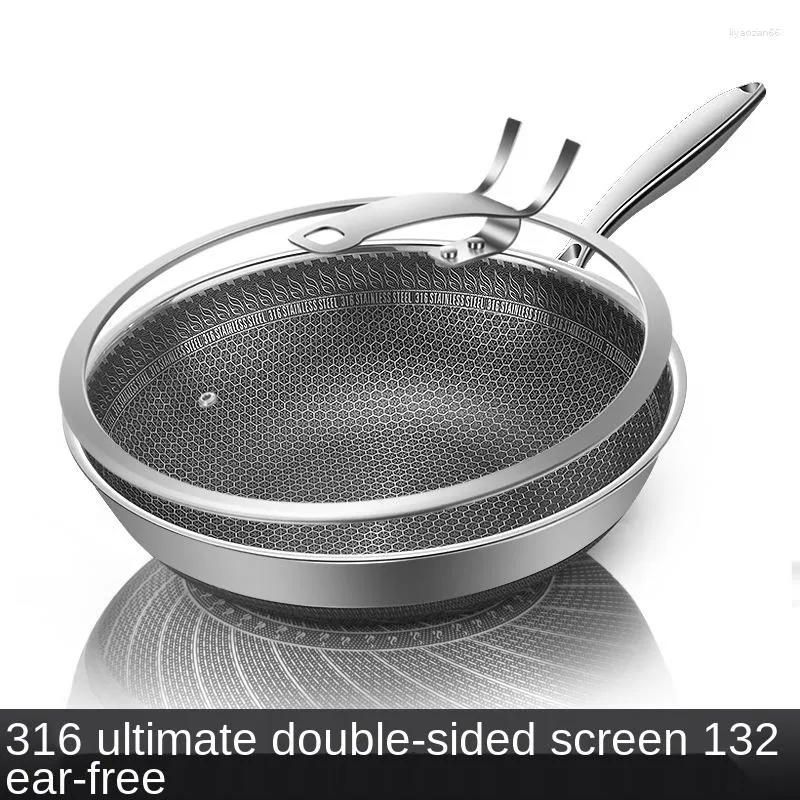 Pans Honeycomb 316 Stainless Steel Pan Uncoated Wok Non-stick Cookware Frying