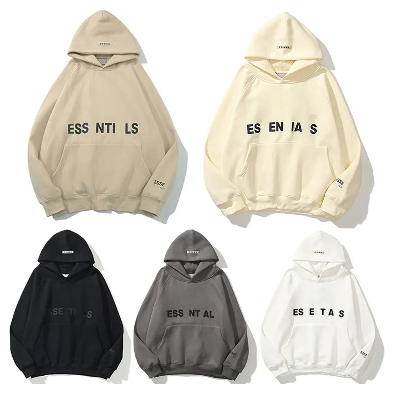 ESS HOUDIE MENS KOMENS CASIAL SPORTS COOL HOUDIES Tryckta överdimensionerade hoodie Fashion Hip Hop Street-tröja Reflekterande bokstav Bomulltröja S-XL ES