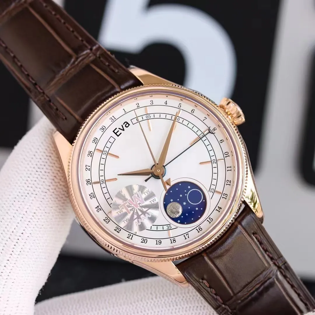 Mens Strap Watches: 39mm Lunar Phase Automatic Watch With