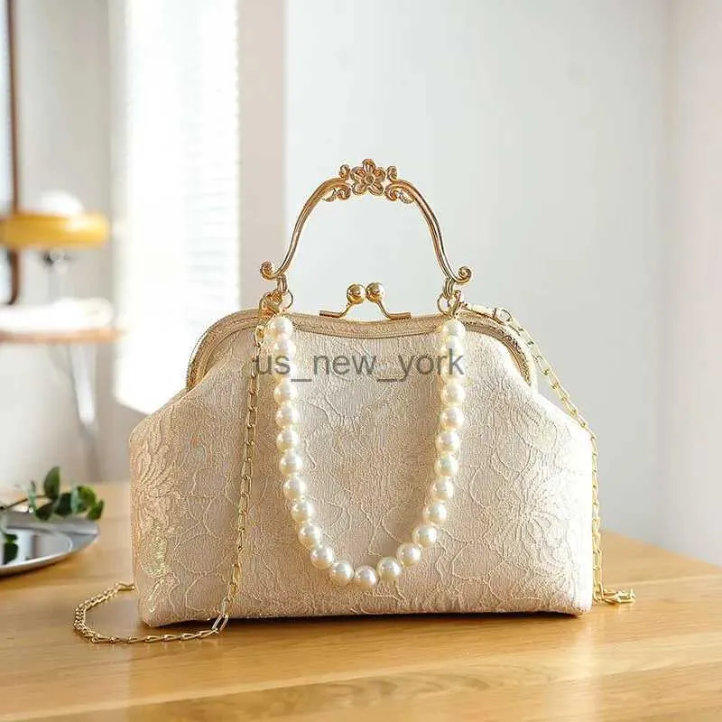 Totes Vintage Classic Classic Bag Beads Свадебные пакеты с заблокированными мешками женщины, мешковые сумки, кросс -кусочки, сеть женские сумочки, кошельки 240407