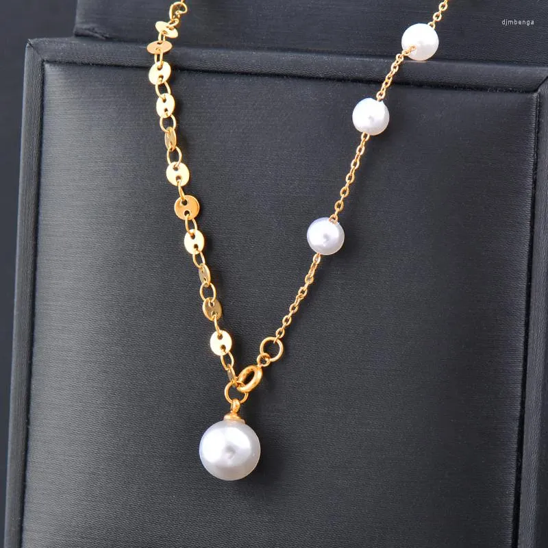 Hänge halsband Sinleery rostfritt stål justera längd pärla guld färg halsband choker kedja kvinnor mode smycken