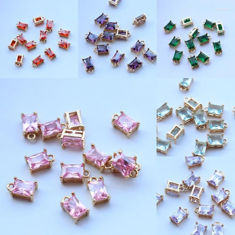 Colares Pingente 20 pcs KC Banhado A Ouro Facetado 6x10mm Transparente Azul Rosa Vermelho Qualidade CZ Retângulo Encantos DIY Cadeia Pulseira Final