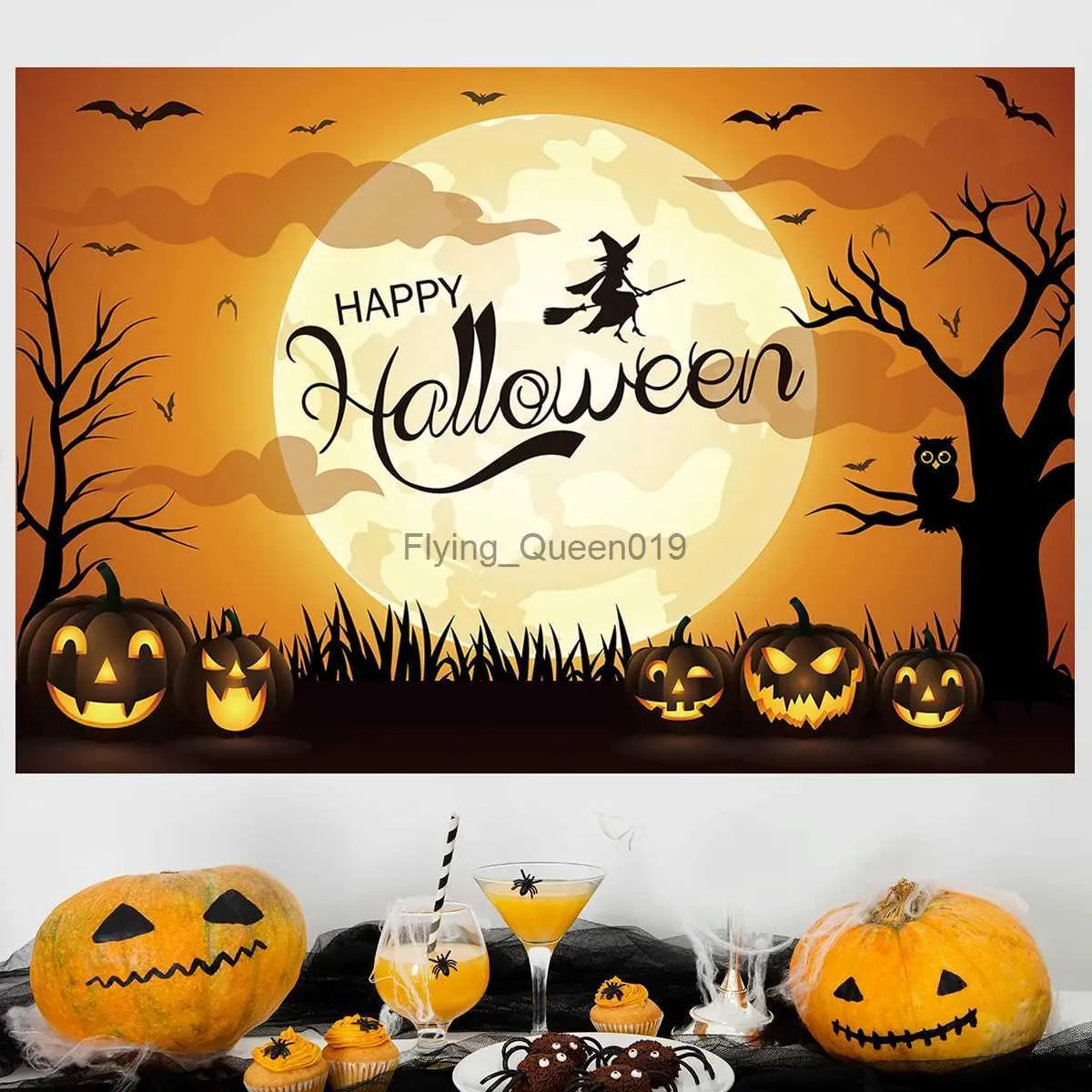 Background Material Halloween Backdrops Night Full Moon Gloomy Woods Graveyard Photography Backdrop Horrible Cemetery Spooky Party Photo Background YQ231003