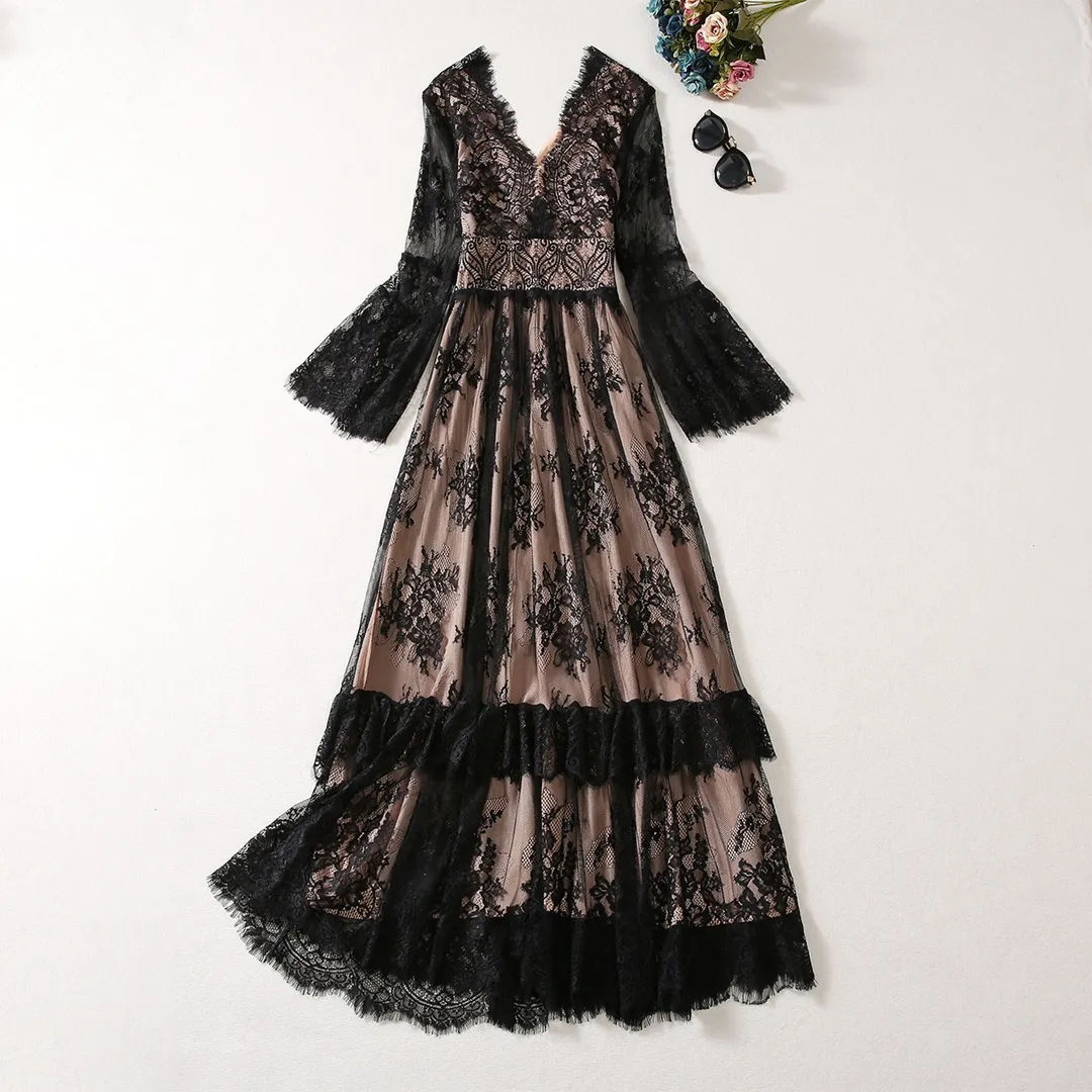 Elegant Lace Dress - Autumn Fashion , European Style V-Neck, Slim Fit Wrap  Dress - Perfect for Parties & Date Nights! from Dhgate Runway Dresses -  price 160.55