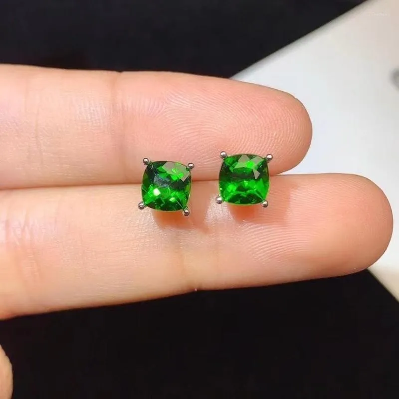 Orecchini a bottone Cromo naturale Diopside Argento 6 mm Pietra preziosa semplice da indossare ogni giorno