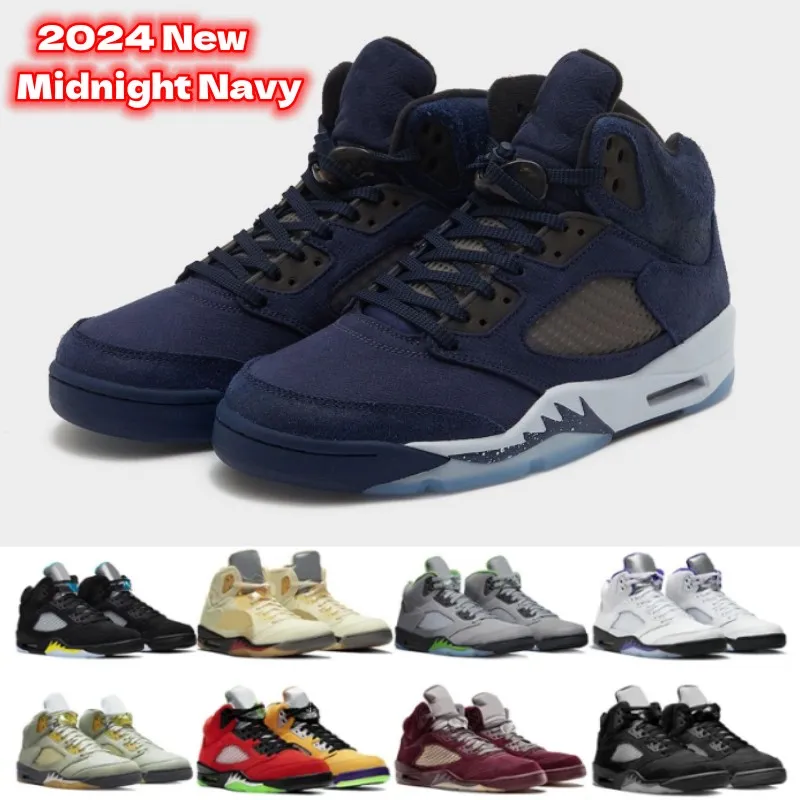 2024 New Midnight Navy 5S Burgundy Basketball Shoes 4s Vivid Sulfur Pine Green Militar