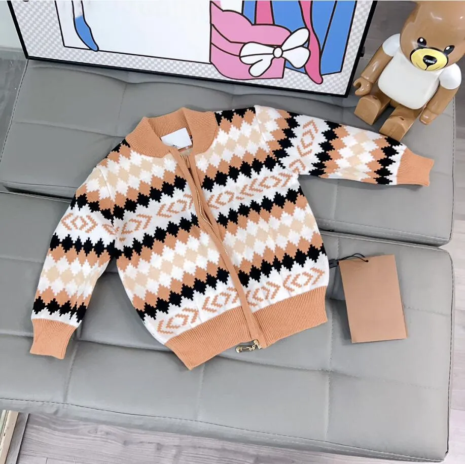 Jaquetas de marca para bebês, cardigã de malha infantil, jaqueta infantil com zíper