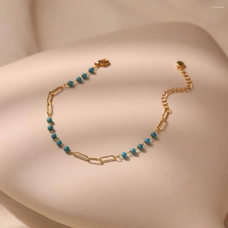 Bracelets à maillons plaqués cuivre, or 18 carats, Style Beach Resort, accessoires Turquoise Vintage, Bracelet à Texture métallique de qualité supérieure pour femmes