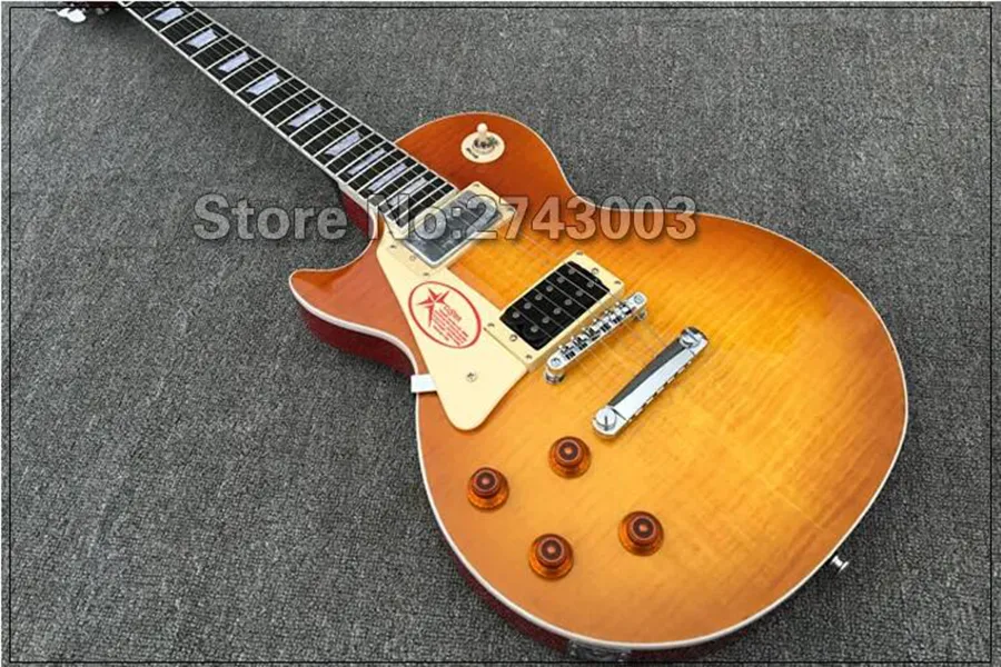 Linkshandige Jimmy Page LP Elektrische Gitaar Mahonie Body Flame Maple Top Palissander Toets Gratis Verzending Kwaliteit Guitarra