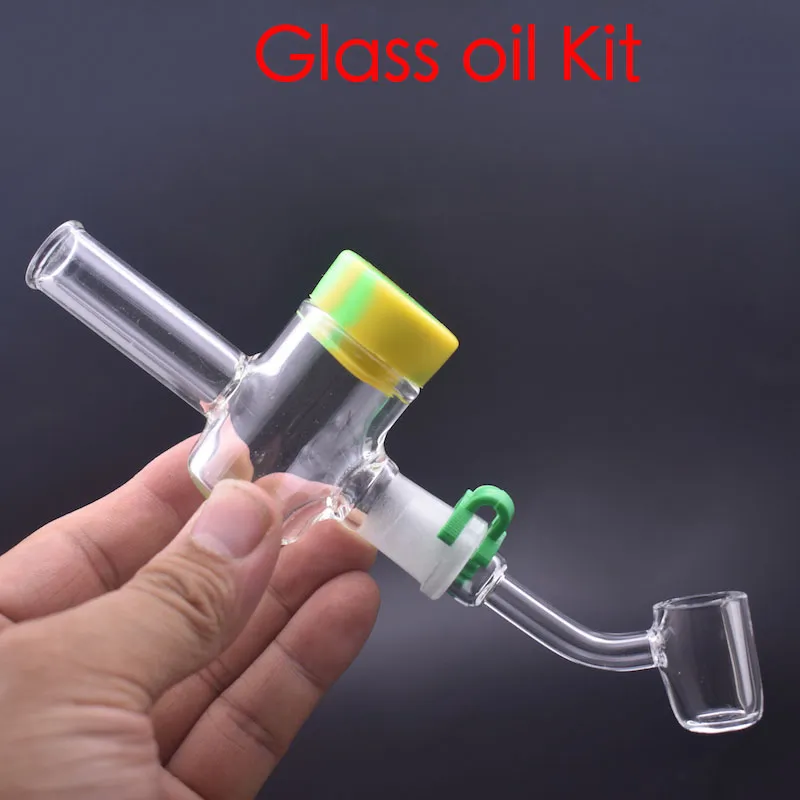 wholesale New Glass Oil Burner Pipes Kit with Collector Silicone Container Reclaimer 14mm Male quartz banger Dab Straw with Keck Clip for water dab rig Smoking bong