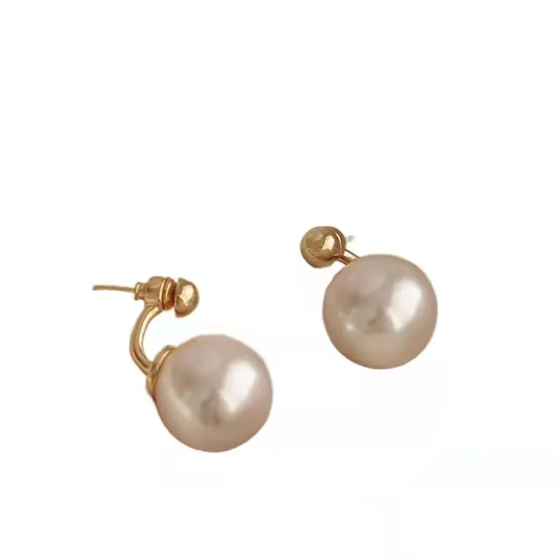 Korean Big pearl Gold Plated Stud Earrings Fashion Jewelry Big Round Ball Pendant Earring for Women Gifts Wedding Accessory