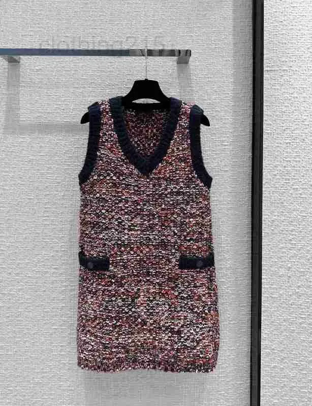 Mailand Runway Kleid 2023 Neue Herbst V-ausschnitt Mode Designer Kleider Marke Gleichen Stil Kleid 3D5Z