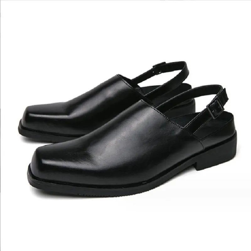 Sandales d'été noires pour hommes, chaussures habillées en cuir Pu avec sangle à boucle, chaussures formelles d'affaires, 10A2, nouvelle collection