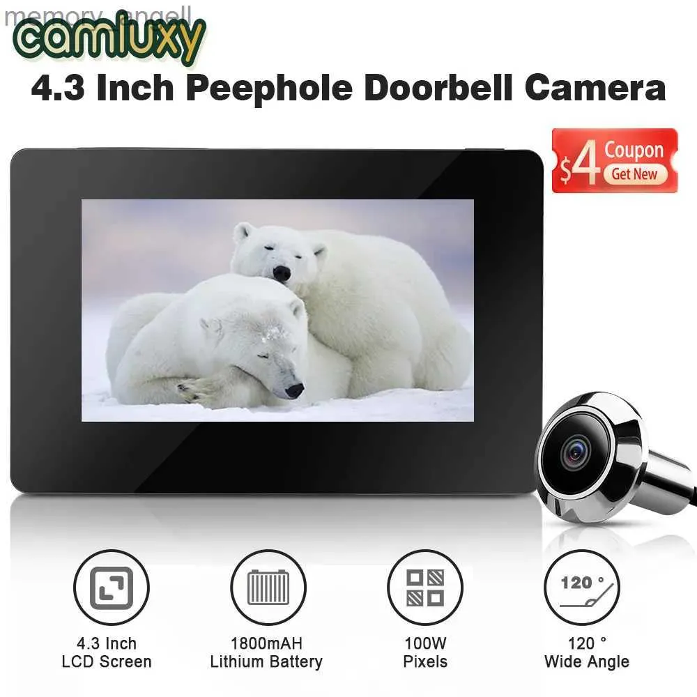 Campanelli Camluxy Spioncino da 4,3 pollici Spioncino per porta Campanello 120 LCD 1MP Pixel Telecamera elettronica intelligente per porta Cat Eye per appartamento domestico YQ2301003