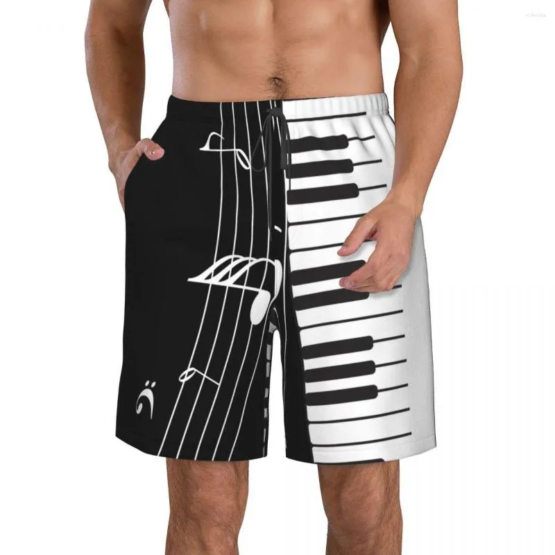 Pantaloncini da uomo Musica Costumi da bagno estivi Costume da bagno uomo Tronchi da spiaggia Tavola da surf Abbigliamento maschile Pantaloni Tasti di pianoforte con note musicali