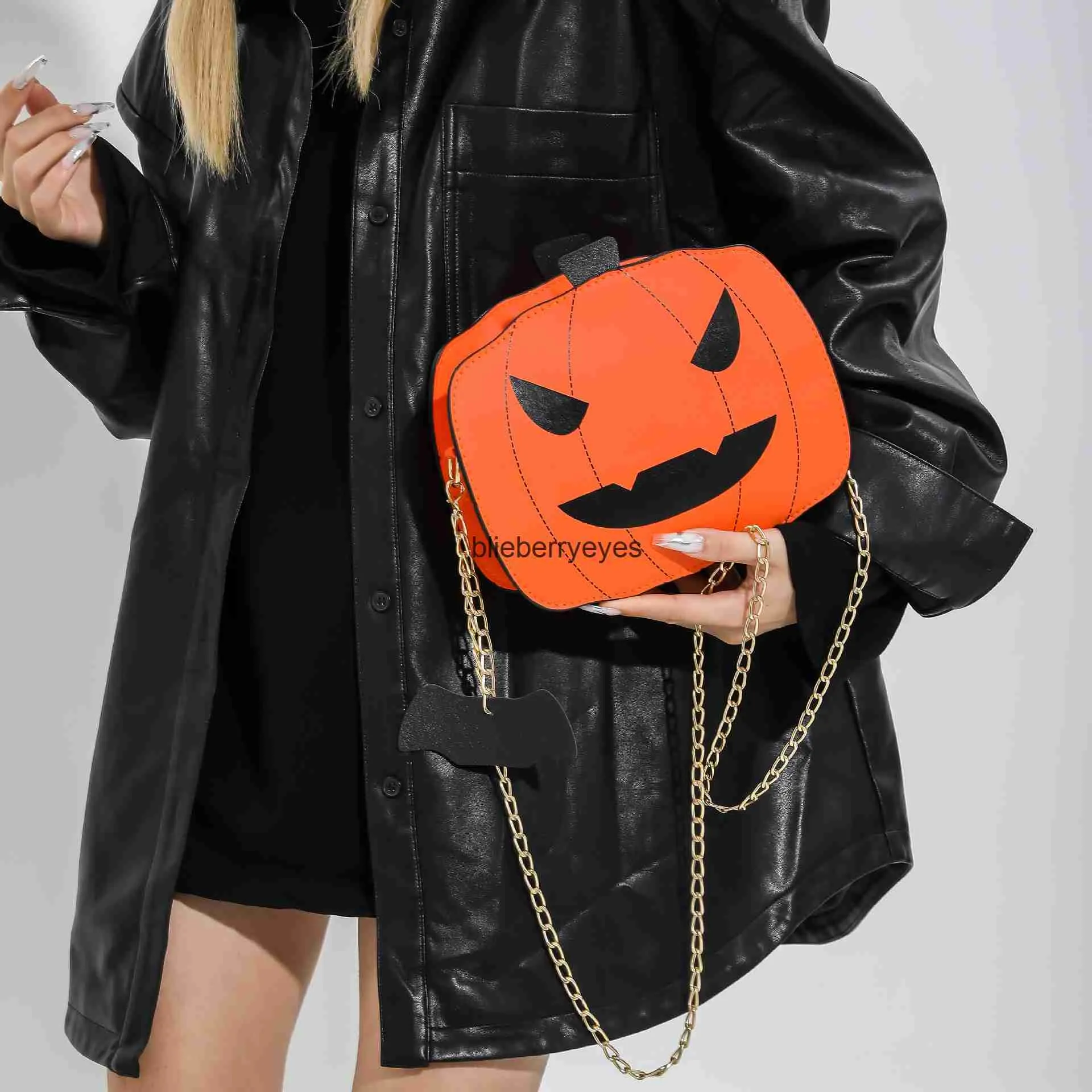 Totes Halloween Lustiger Kürbis 2023 Neue Mode Kontrastfarbe Personalisierte Kreativität Trendy Schulter Damentasche Skew Bag02blieberryeyes